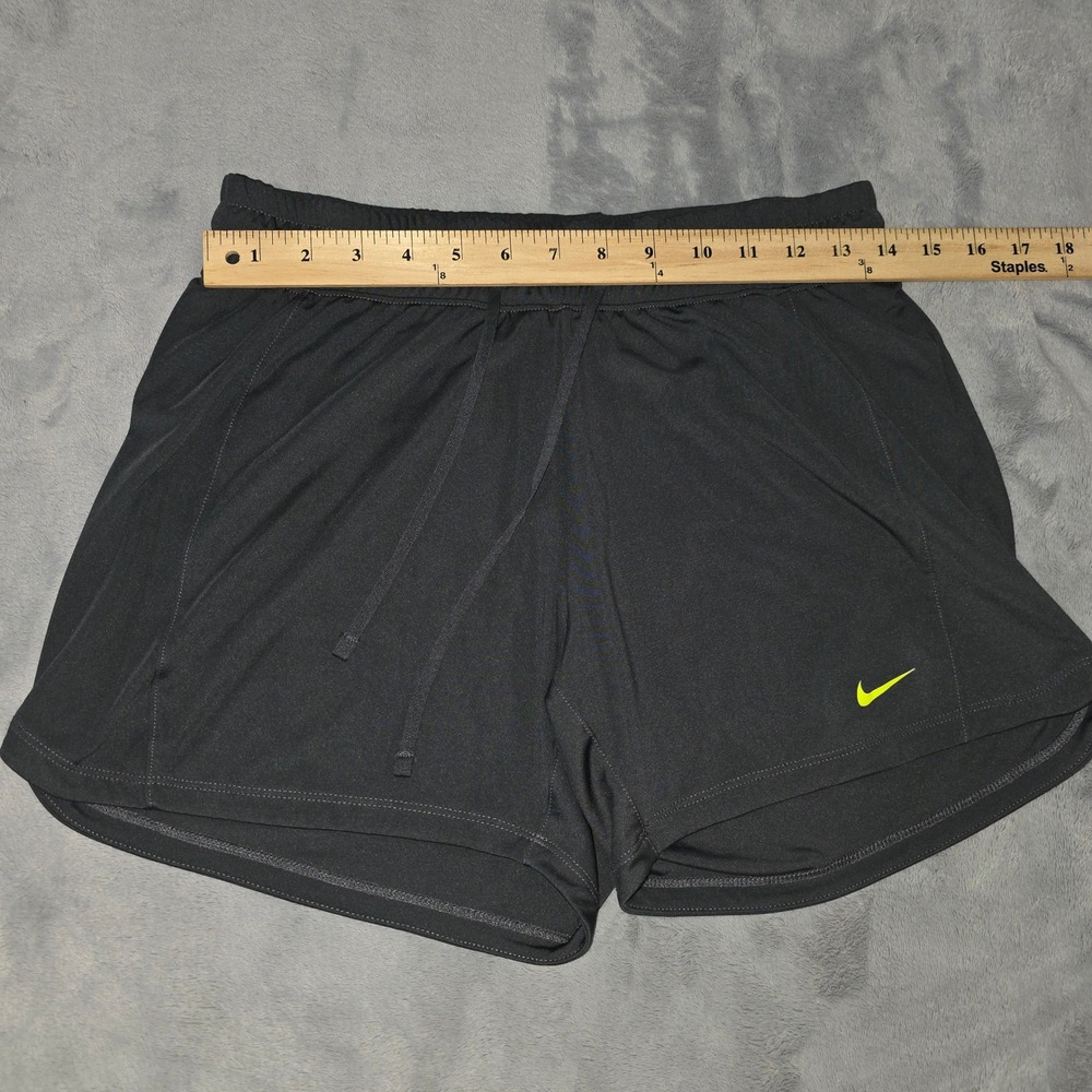 Nike Womens Black Running Shorts Neon‎ Green Swoosh Size Small